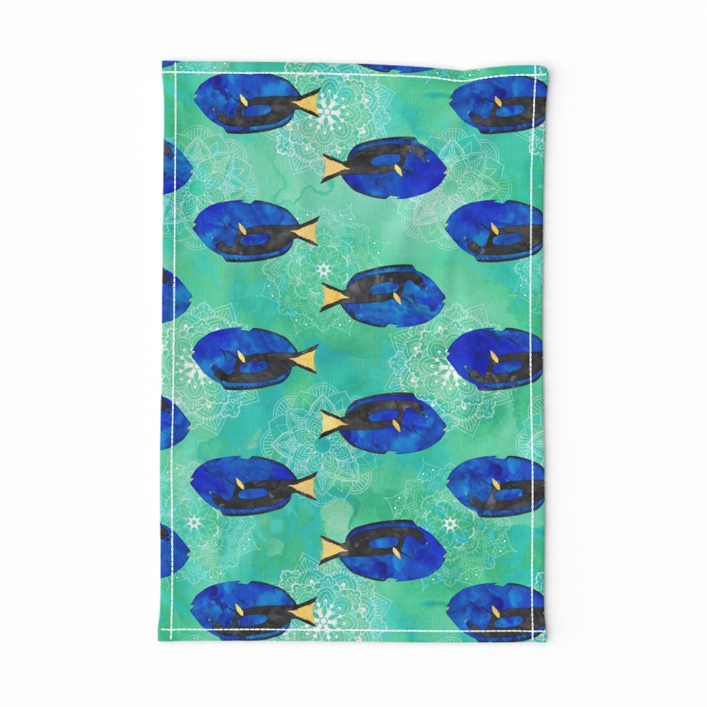 Watercolor Blue Tang Mandalas ~ Aquamarien Blue