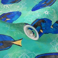 Watercolor Blue Tang Mandalas ~ Aquamarien Blue