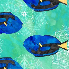 Watercolor Blue Tang Mandalas ~ Aquamarien Blue