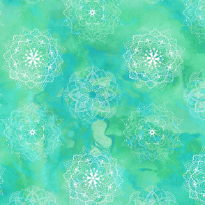 Mandalas on Green Blue Watercolor 