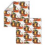 bauhaus style lion, large scale, white orange yellow green pink