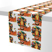 bauhaus style lion, large scale, white orange yellow green pink