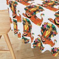 bauhaus style lion, large scale, white orange yellow green pink