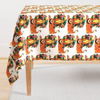 bauhaus style lion, large scale, white orange yellow green pink