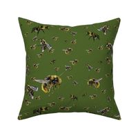 Lina's Bee Swarm on olive green