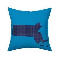 Massachusetts silhouettes - 21x18" tartan on bright blue 