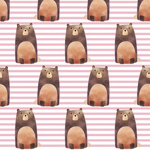 Bear,  Pink Stripe – Woodland Animals Baby Design, Ginger Lous