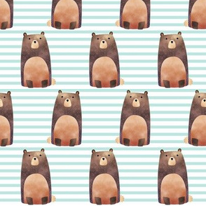 Bear,  Crystal Mint Stripe – Woodland Animals Baby Design, Ginger Lous