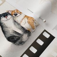 Welsh Corgi and a Cat Having fun making selfie Fabric  Litter Sleeping Inga Izmaylova border