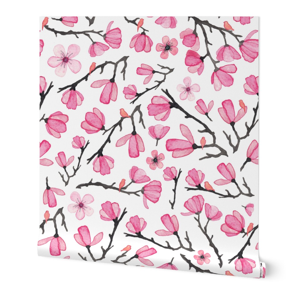 Smaller Pink Spring Cherry Blossom with Birds