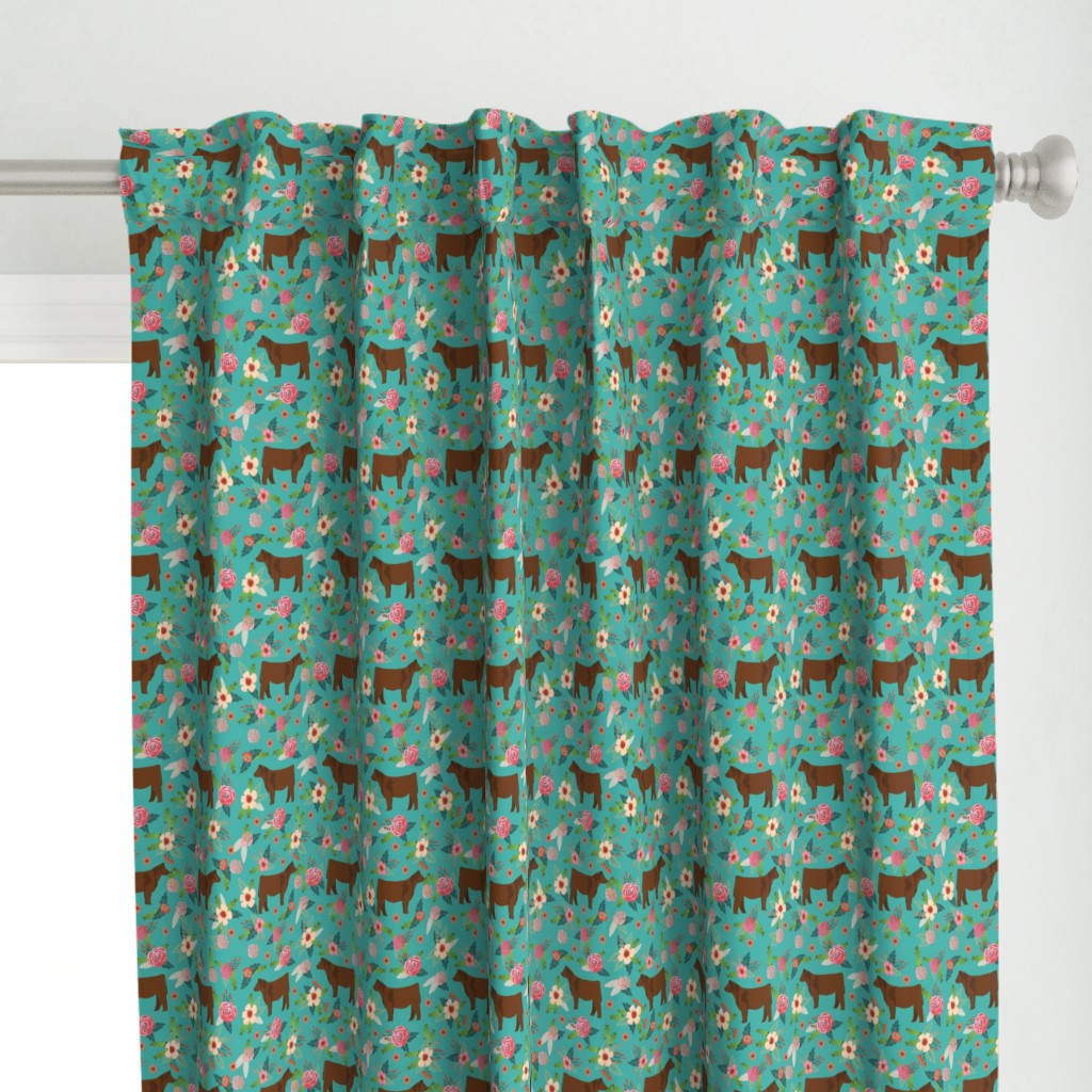 angus cattle red farm cow fabric green