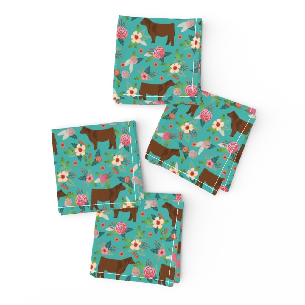 angus cattle red farm cow fabric green