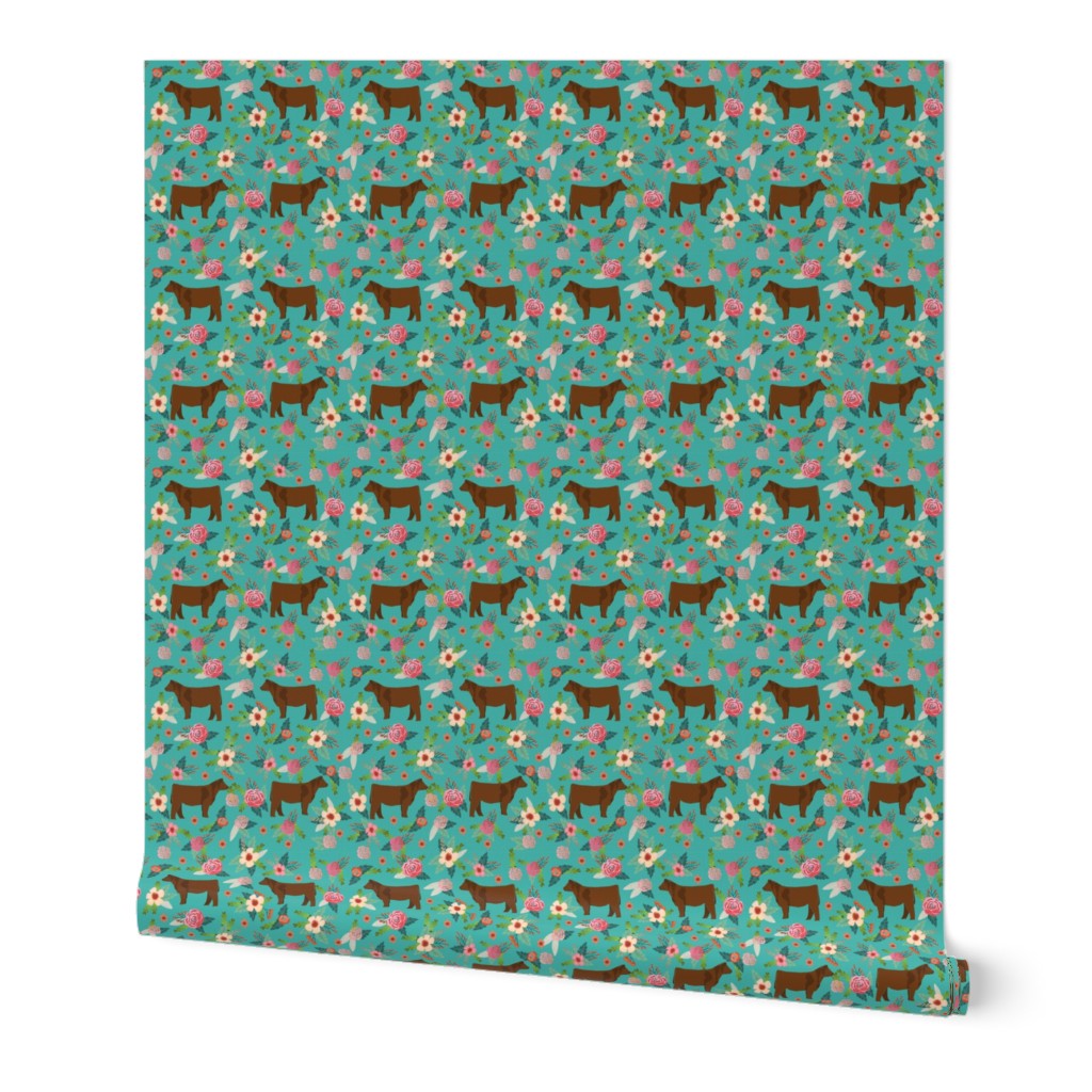 angus cattle red farm cow fabric green