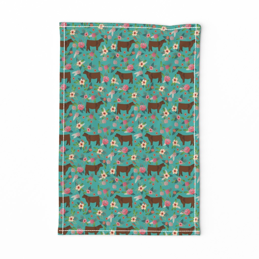 angus cattle red farm cow fabric green