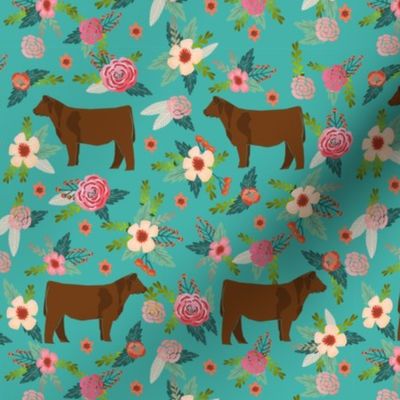 angus cattle red farm cow fabric green