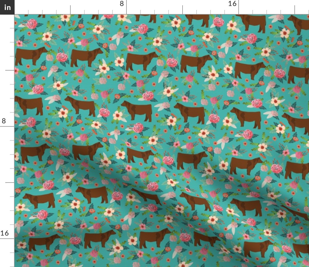 angus cattle red farm cow fabric green