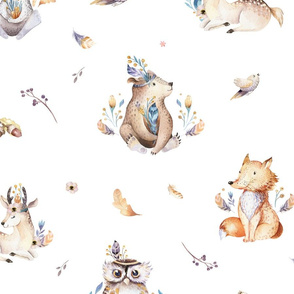 Cute forest party. Watercolor baby animals