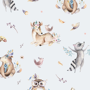 Cute forest party. Watercolor baby animals 16