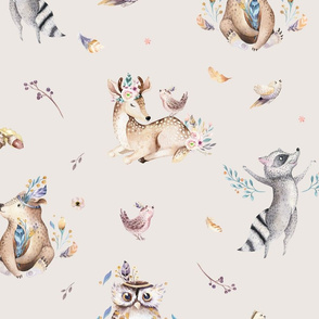 Cute forest party. Watercolor baby animals 17