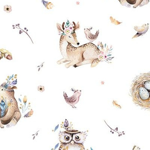 Cute forest party. Watercolor baby animals 18