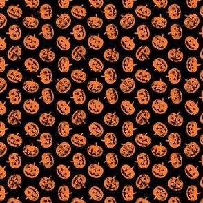 (micro scale) Jack-o'-lantern - pumpkins on black - halloween 