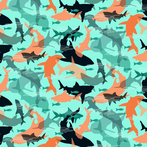 Oh My Sharks in Turquoise & Orange