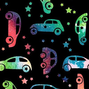 Rainbow cars - black background - larger scale