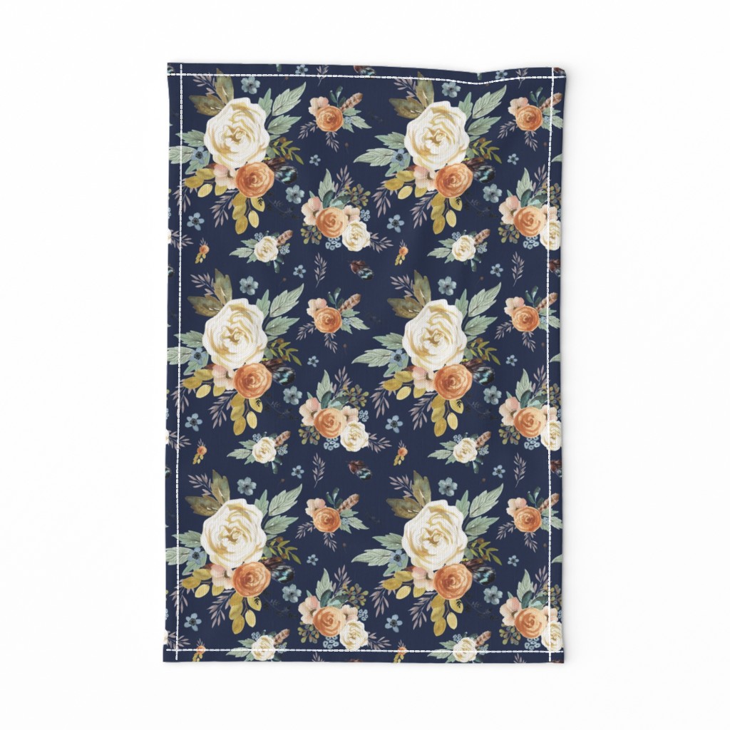 8" Western Autumn More Florals  / New Prints 2017 /  NAVY