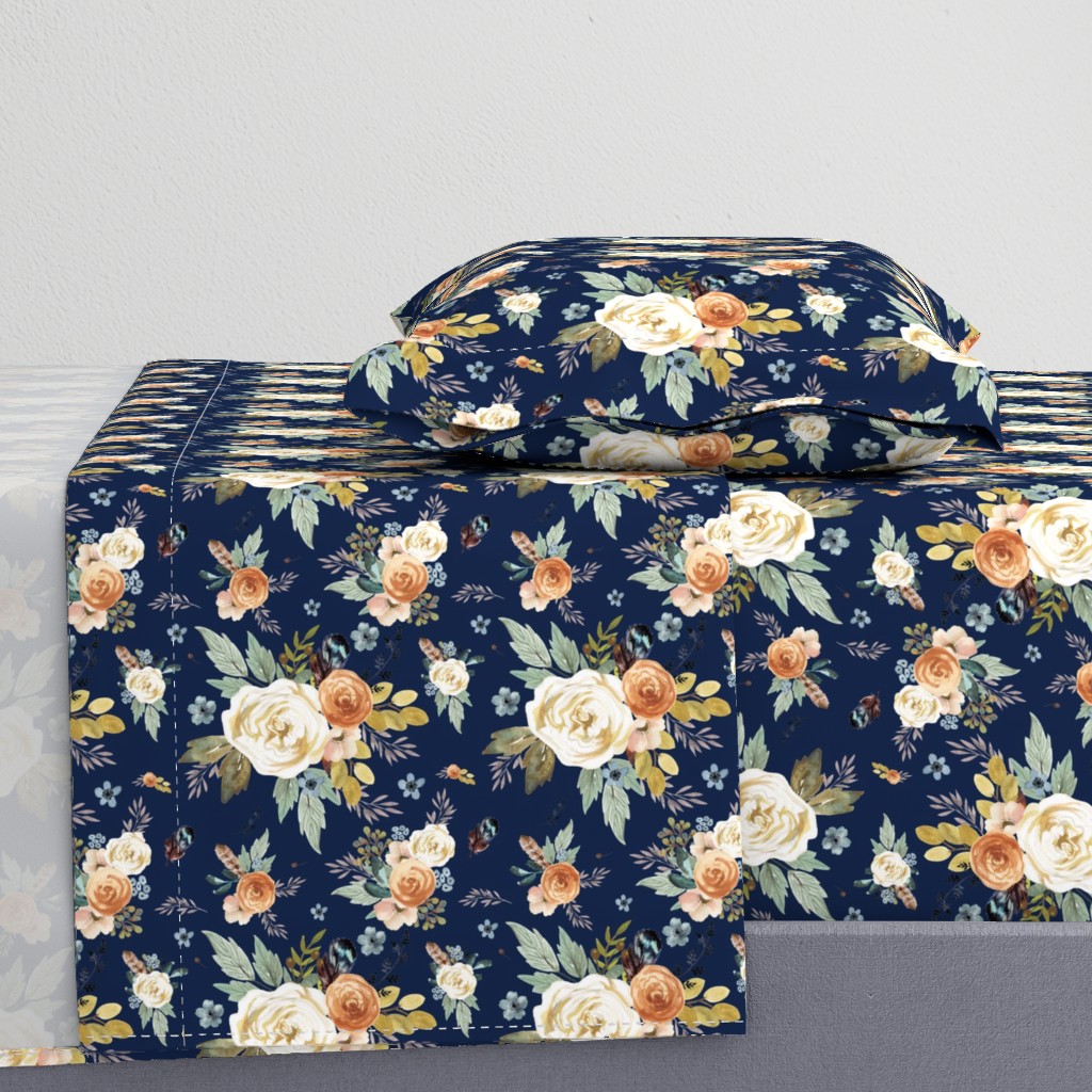 8" Western Autumn More Florals  / New Prints 2017 /  NAVY