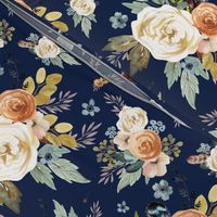 8" Western Autumn More Florals  / New Prints 2017 /  NAVY