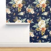 8" Western Autumn More Florals  / New Prints 2017 /  NAVY