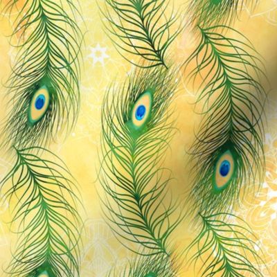 Watercolor Peacock Feather Mandalas ~ Yellow Green