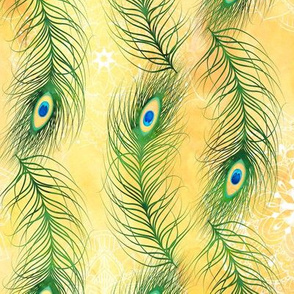 Watercolor Peacock Feather Mandalas ~ Yellow Green