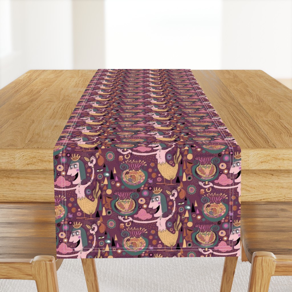 the bird lady cometh, plum mauve berry eggplant cranberry, large scale