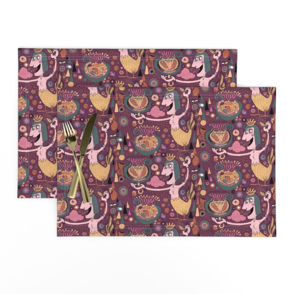 the bird lady cometh, plum mauve berry eggplant cranberry, large scale