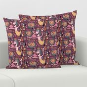 the bird lady cometh, plum mauve berry eggplant cranberry, large scale