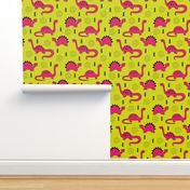 Adorable quirky dino illustration geometric dinosaur animals for kids black and white girls hot pink lime