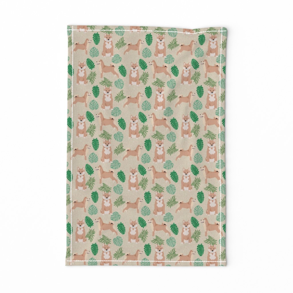 shiba inu monstera palm leaf tropical dog fabric tan