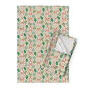 shiba inu monstera palm leaf tropical dog fabric tan