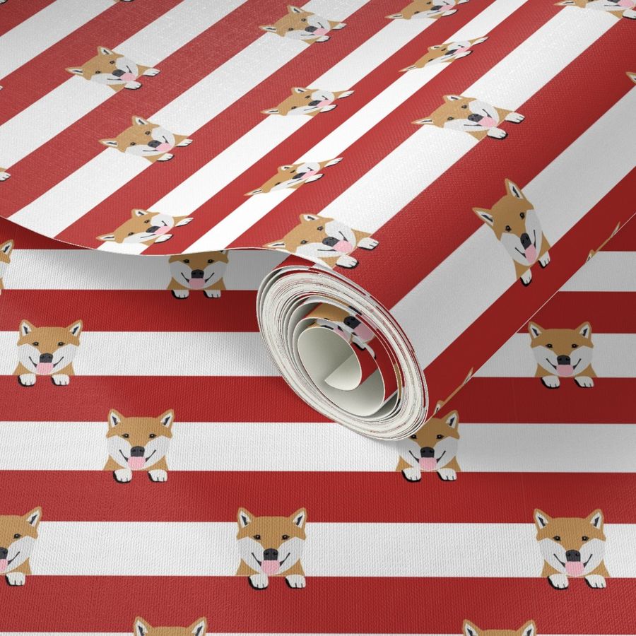 shiba inu stripes dog breed pet fabric red