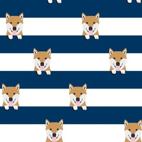 shiba inu stripes dog breed pet fabric navy