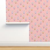 Bubble tea Japanese kawaii trend pastel cups to go pink peach