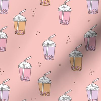 Bubble tea Japanese kawaii trend pastel cups to go pink peach