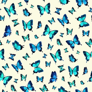 Mountain Blue Butterflies in Watercolor on Cream - full