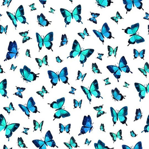 Mountain Blue Butterflies in Watercolor on White - full