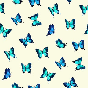Mountain Blue Butterflies in Watercolor on Cream - scattered