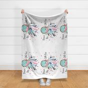 42"x21" / Illustration 21"x28" / Pillowcase / Pink &  Aqua Dream Catcher Dream Big