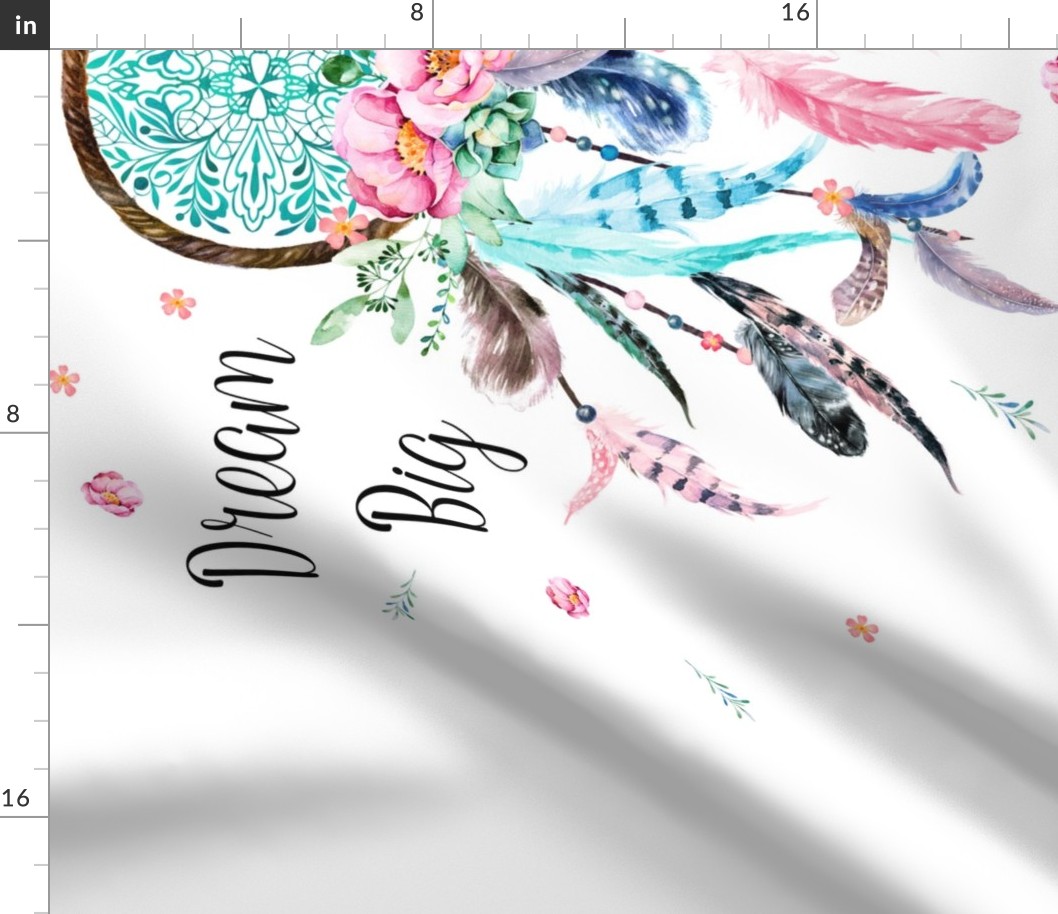 42"x21" / Illustration 21"x28" / Pillowcase / Pink &  Aqua Dream Catcher Dream Big