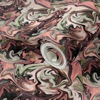 BNS1 - SM -  Marbled Mystery Swirls in  Chocolate Brown - Olive Green - Orange Coral Pastel