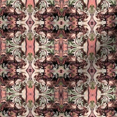 BNS1 -  SM - Marbled Mystery Swirls Tapestry in Chocolate Brown - Olive Green - Orange Coral